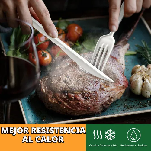 Vista 4 de Juego de cubiertos 100% compostables, 150 piezas (50 tenedores, 50 cucharas, 50 cuchillos) utensilios desechables de almidón de maíz resistentes