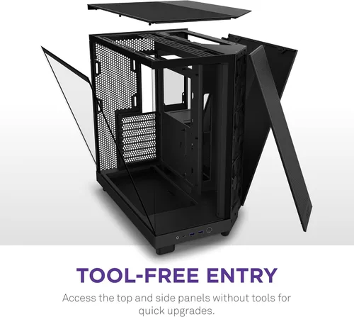 Vista 7 de NZXT H6 Flow CC-H61FB-01 Carcasa compacta de doble cámara de torre media con flujo de aire Paneles de vidrio panorámicos Paneles de flujo
