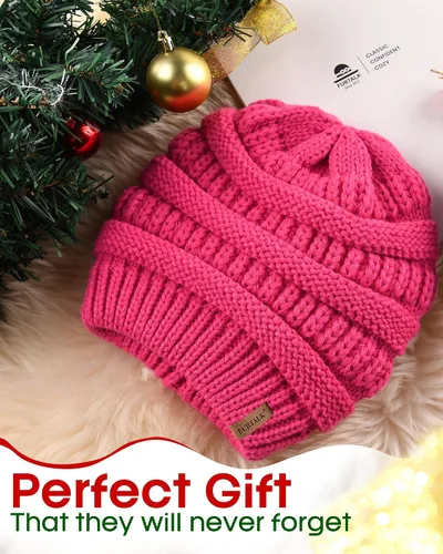 Vista 22 de FURTALK Gorro de invierno para mujer, con forro de satén, tejido trenzado, grueso, holgado, gorro cálido