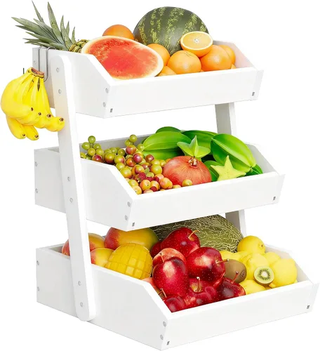 Vista 16 de Cesta de frutas de bambú de 2 niveles para encimera de cocina, encimera de almacenamiento de frutas de gran capacidad, soporte para frutas
