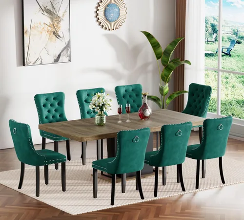 Vista 34 de Henf Juego de mesa de comedor extensible de 78 pulgadas para 6 mesas rectangulares de madera de 7 piezas con 6 sillas tapizadas de terciopelo, mesa