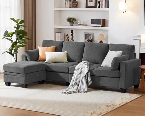 Vista 38 de CHIC HOUSE Sofá modular modular con otomanas de almacenamiento, sofá de pana para espacios pequeños y apartamentos, sofá esquinero convertible