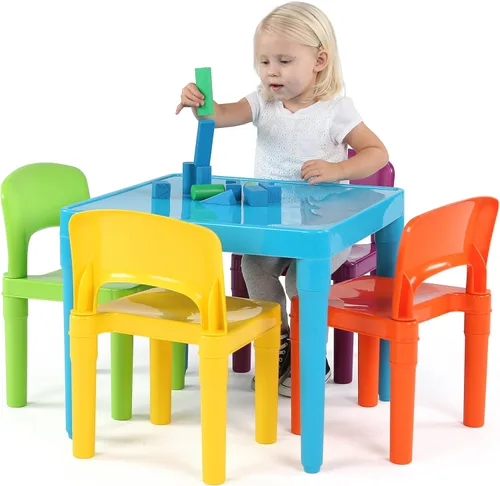 Vista 6 de Humble Crew Tot Tutors - Juego de mesa y 4 sillas de plástico, color azul aguamarina