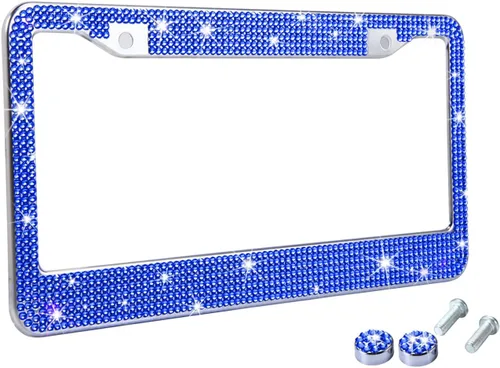Vista 8 de Marcos de matrícula multicolor con diamantes de imitación brillantes para mujer, cubierta de matrícula de metal a prueba de óxido, accesorios