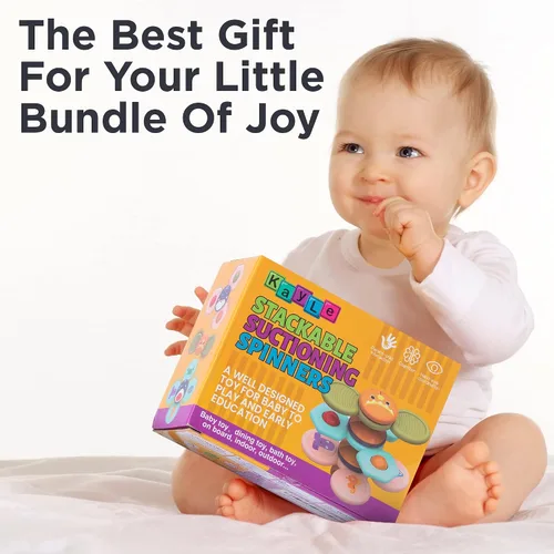 Vista 8 de KayLe Juguetes sensoriales Spinning Top para niños pequeños, juguete sensorial con ventosa para bebé con sonajero, diversión para el baño