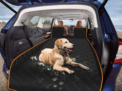 Vista 4 de Forro de carga para perros SUV, cubierta de carga impermeable para perro con protección de solapa para parachoques, alfombrilla duradera