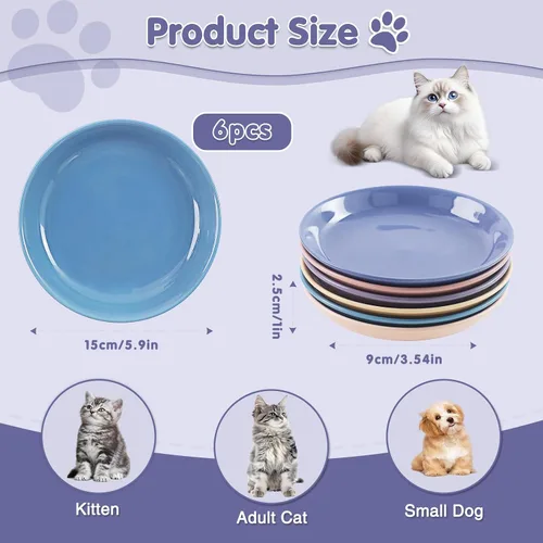 Vista 2 de Paquete de 6 cuencos de cerámica para gatos, cuenco de comida para gatos, juego de cuencos para gatos anti-fatiga de bigotes, platos anchos y poco