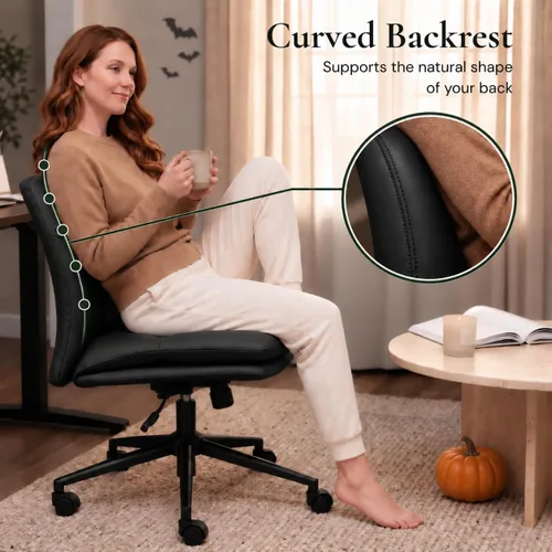 Vista 4 de NYPOT Silla de escritorio sin brazos con ruedas para sentarse entrecruzada, silla sin brazos anchos con patas cruzadas, taburete giratorio ajustable