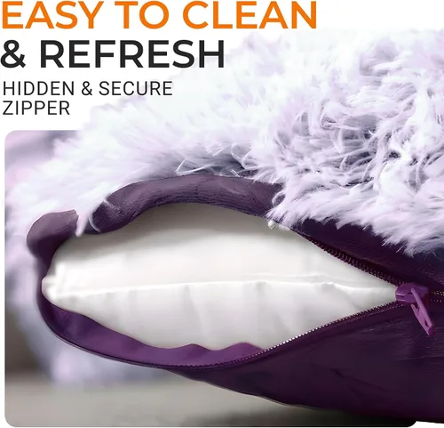 Vista 5 de Cheer Collection Almohadas Decorativas para Sofá y Cama, Almohadas Decorativas Suaves de Pelo Largo con Rellenos Incluidos, Acogedoras Almohadas