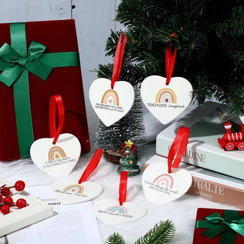 Vista 3 de Sliner 12 piezas de regalo de agradecimiento para profesores, el mejor regalo para profesores para mujeres, adorno de corazón de cerámica