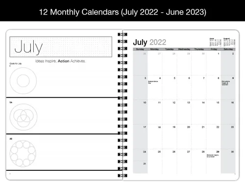 Vista 4 de Agenda minimalista fechada Descripción general del calendario mensual de 12, listas de tareas, planificación semanal y diaria (8.5 x 11 pulgadas)