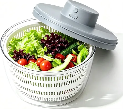 Vista 8 de Hilandero eléctrico de ensalada, hilandero de lechuga 6L, secador de verduras de ensalada grande Lavadora de ensalada de frutas secadora giratoria