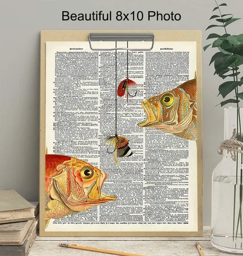 Vista 3 de Impresión artística de diccionario de pesca reciclada para pared, foto vintage sin marco de 8 x 10 pulgadas, regalo para pescadores y gran casa