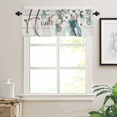Vista 12 de Cenefas para ventanas, tarro de algodón con bolsillo para barra de cortina de cocina, cenefas de 54 x 18 pulgadas, cortinas cortas para ventana