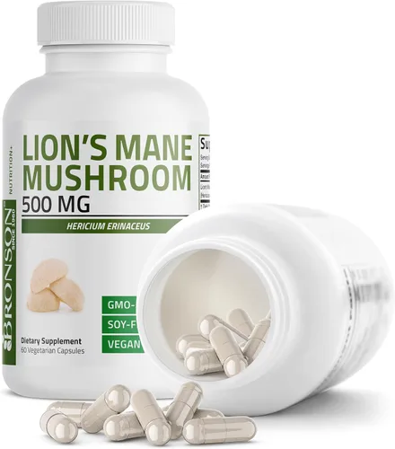 Vista 6 de Bronson Hongos melena de león 500 mg Hericium Erinaceus sin OMG, 60 cápsulas vegetarianas
