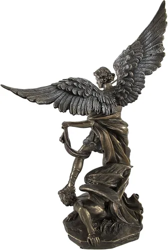 Vista 3 de Veronese Design Estatua de resina fundida de San Miguel con acabado de bronce de 10 pulgadas de alto con detalles intrincados y detalles pintados a