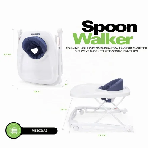 Vista 8 de Joovy Spoon Baby Walker & Activity Center, Extra-Large Tray, Blueberry Azul (Arándano)
