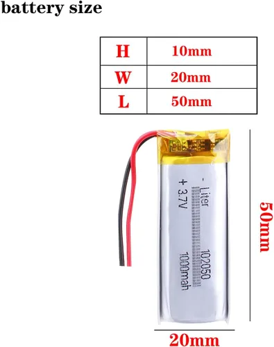 Vista 2 de 3.7V 102050 1000mAh batería de iones de polímero de litio recargable batería de polímero con dos alambres
