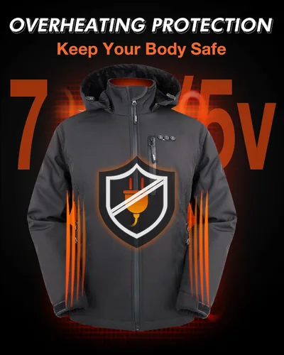 Vista 9 de ARRIS Chaqueta térmica para mujer, impermeable, con batería de 7,4 V y capucha desmontable, 8 zonas de calefacción