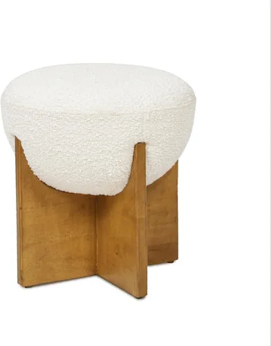Vista 5 de Jennifer Taylor Home Bali - Otomana redonda tapizada de 18.5 pulgadas con base de madera natural