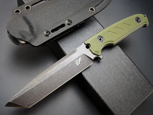 Vista 2 de Eafengrow EF129 Cuchillo de hoja fija, hoja tanto de acero DC53, mango G10, cuchillos fijos de espiga completa, cuchillo recto para campamento Verde