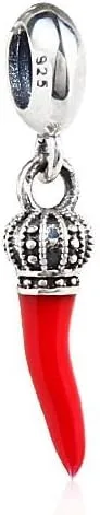 Vista 2 de ARTCHARM Corona de cuentas de cuerno italiano rojo colgante encanto auténtico 925 plata de ley chile colgante perlas ajuste pulsera europea