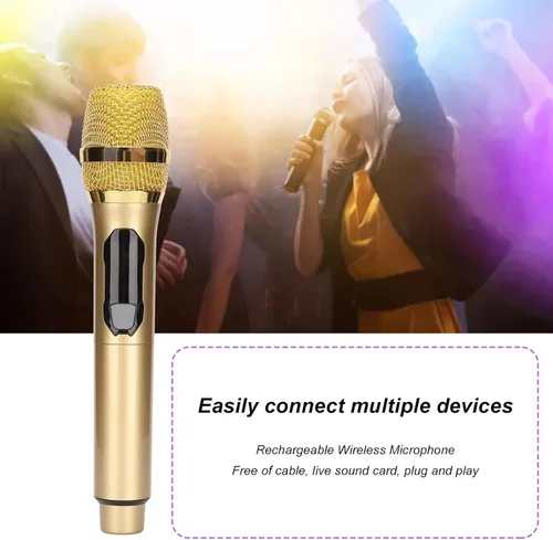 Vista 5 de Diyeeni Micrófono de karaoke de mano, sistema de micrófono con receptor recargable, micrófono dinámico portátil con pantalla LED, para cantar