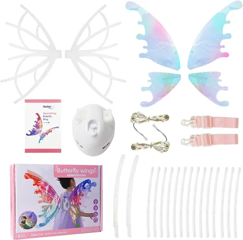 Vista 3 de GOLDGE Alas de hadas iluminadas para niñas y mujeres adultas, alas de ángel de mariposa para Halloween, Navidad, disfraces de fiesta