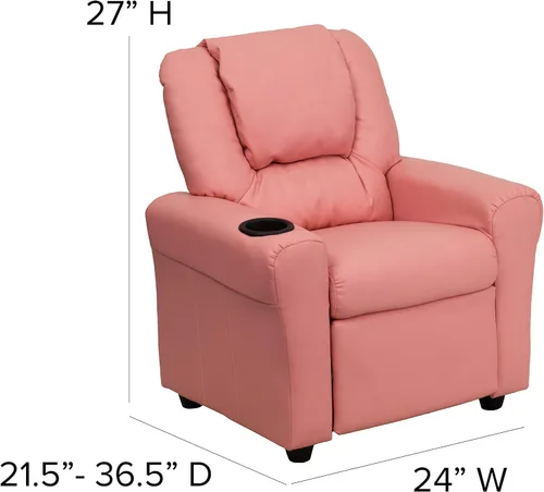 Vista 2 de EMMA + OLIVER Reclinable infantil de vinilo rosa con portavasos y reposacabezas rosado (Pink Vinyl)