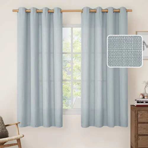 Vista 211 de LAMIT Cortinas de lino marrón caramelo para sala de estar, 84 pulgadas, de lino sintético, texturizado, filtrante de luz, paneles de privacidad