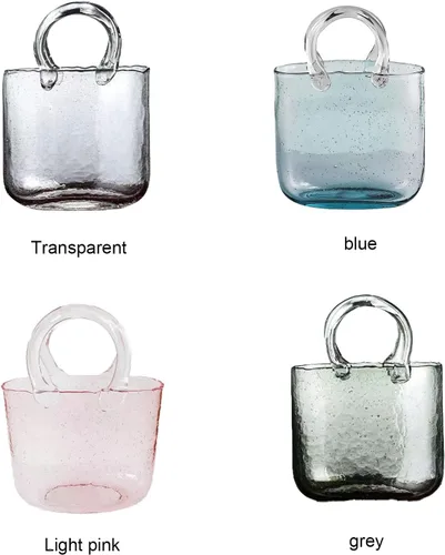 Vista 6 de Jarrón de vidrio para flores, florero de bolsa de vidrio transparente, bolso único de flores, jarrón de peces con asas, jarrón transparente de boca