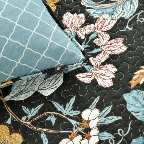 Vista 5 de Lush Decor Sydney - Juego de edredón reversible de algodón, juego de 3 piezas, matrimonial/queen, negro y azul, juego de ropa de cama de algodón