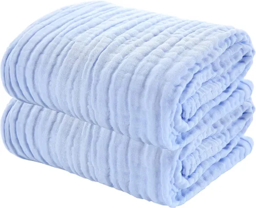 Vista 10 de YEBON ProC - 2 toallas de baño de muselina para bebé, toalla de baño de algodón súper suave, 6 capas, manta para bebé recién nacido, 41.3 x 41.3