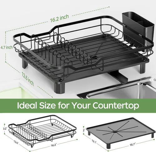 Vista 10 de ROTTOGOON Escurridor de platos, rejilla para secar platos de acero inoxidable resistente al óxido para encimera de cocina, escurridor de platos