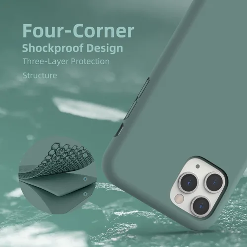 Vista 4 de Funda de silicona líquida compatible con iPhone 11 Pro Max, color verde pino [Protección contra caídas]