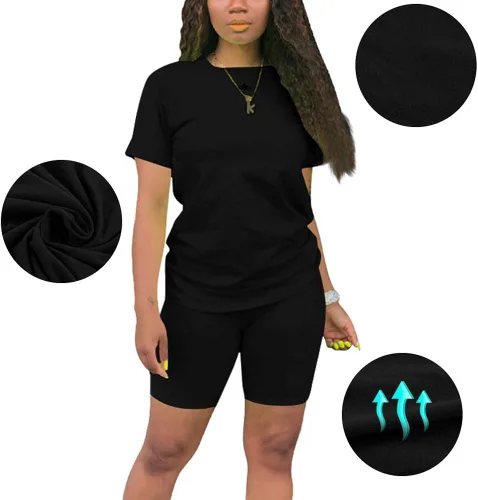 Vista 2 de KINIKO Conjunto de sudadera de manga corta y pantalones de 2 piezas para mujer, estilo casual, a la moda