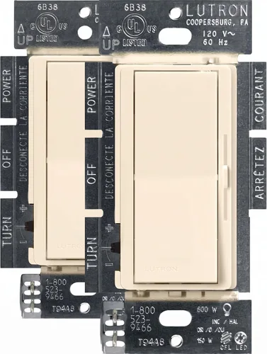Vista 20 de Lutron Diva LED+ Interruptor de atenuación, atenuador de paleta, un solo polo/3 vías Almendra