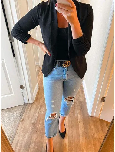 Vista 6 de POGTMM Blazer de manga 34 para mujer con parte frontal abierta
