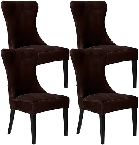 Vista 38 de XMNTG Juego de 4 fundas elásticas de terciopelo negro para silla con respaldo de ala, súper suave, reutilizables, lavables, protectores de silla