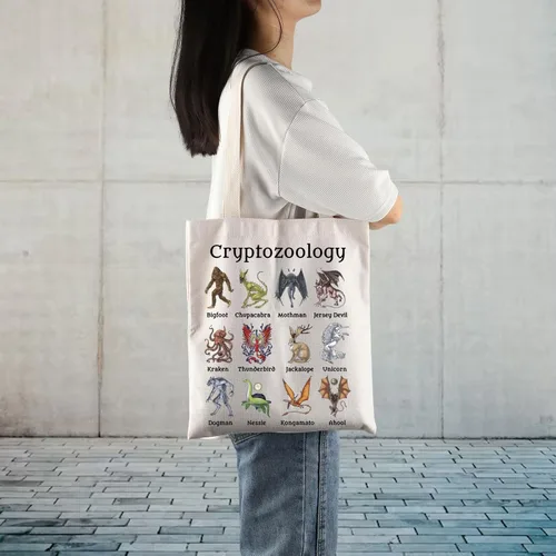 Vista 5 de TIIMG Bolsa de mano de criptozoología Cryptid Cryptid Cryptid Criatures Regalo para amantes de los biólogos (criptozoología), Blanco, Mediana