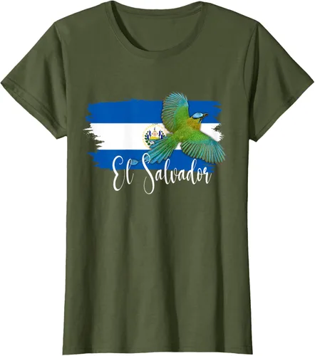Vista 74 de Camiseta con la bandera de El Salvador, mapa de El Salvador, camiseta de Salvador para mujer, Negro