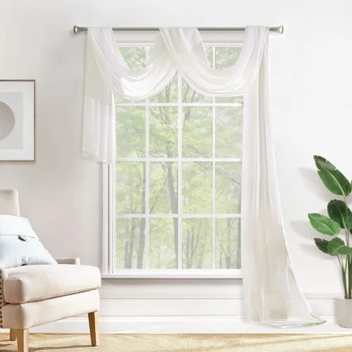 Vista 24 de MIULEE Cenefa Beige para Ventana para Fiesta - Cortina Transparente Cenefa Superior Tratamiento de Ventana Cortinas Decorativas para Arco de Boda