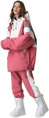 Vista 10 de SEARIPE Juego de chamarra y pantalones de esquí para mujer, trajes de esquí resistentes al viento para parejas, trajes de nieve impermeables de dos