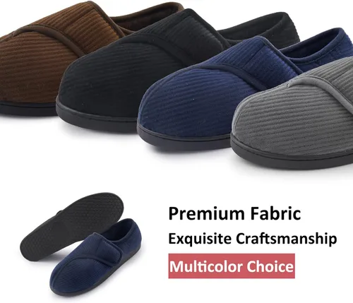 Vista 6 de Git-up Zapatillas diabéticas para hombres, artritis, edema con cierre ajustable, puntera hinchada, pantuflas de espuma viscoelástica, cómodas