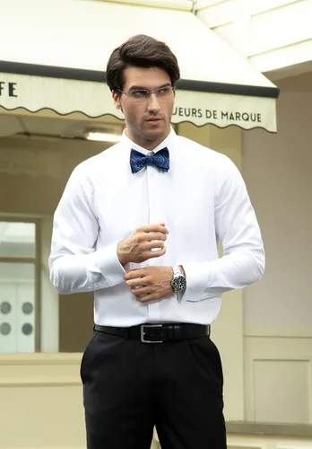 Vista 122 de HISDERN Pajaritas para hombre, corbatín de cachemira para hombre, corbata de lazo y bolsillo cuadrado, juego formal de esmoquin para boda