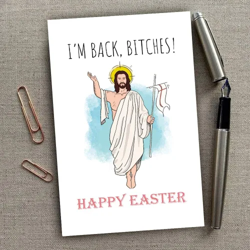 Vista 4 de Spercy Divertida tarjeta de Pascua, tarjeta de Pascua feliz de Jesús, tarjeta del domingo de resurrección, I'm Back Bitches.