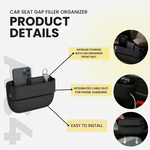 Vista 5 de Organizador Universal para Espacio entre Asientos de AC4®️ Almacenamiento de Lujo en Cuero PU para Coche, SUV y Camiones Organizador de Bolsillo