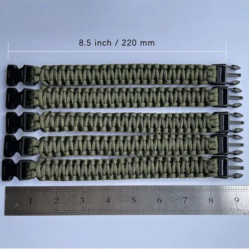 Vista 3 de Paquete de 2 pulseras de supervivencia Paracord de 8.5 pulgadas, pulsera trenzada táctica para adolescentes, equipo militar, recuerdos de fiesta