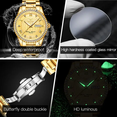Vista 6 de OLEVS Relojes para hombre, de cuerda automática, de lujo, para negocios, mecánicos, automáticos, de acero inoxidable, impermeable, luminoso