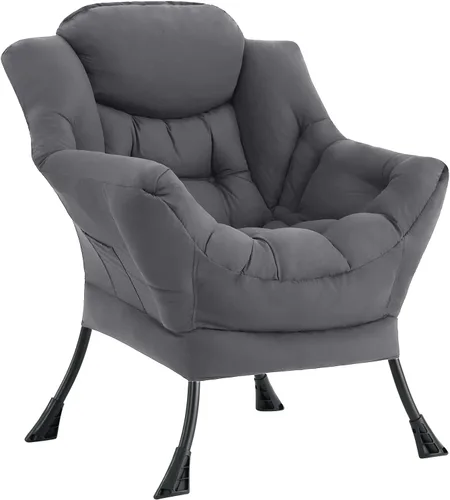 Vista 29 de LITA - Silla perezosa con otomana, sofá tapizado de ocio moderno de acento, silla de lectura contemporánea de salón con reposabrazos y bolsillo
